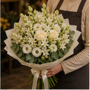 Buchet Tuberoze elegant alb crem - poza 2