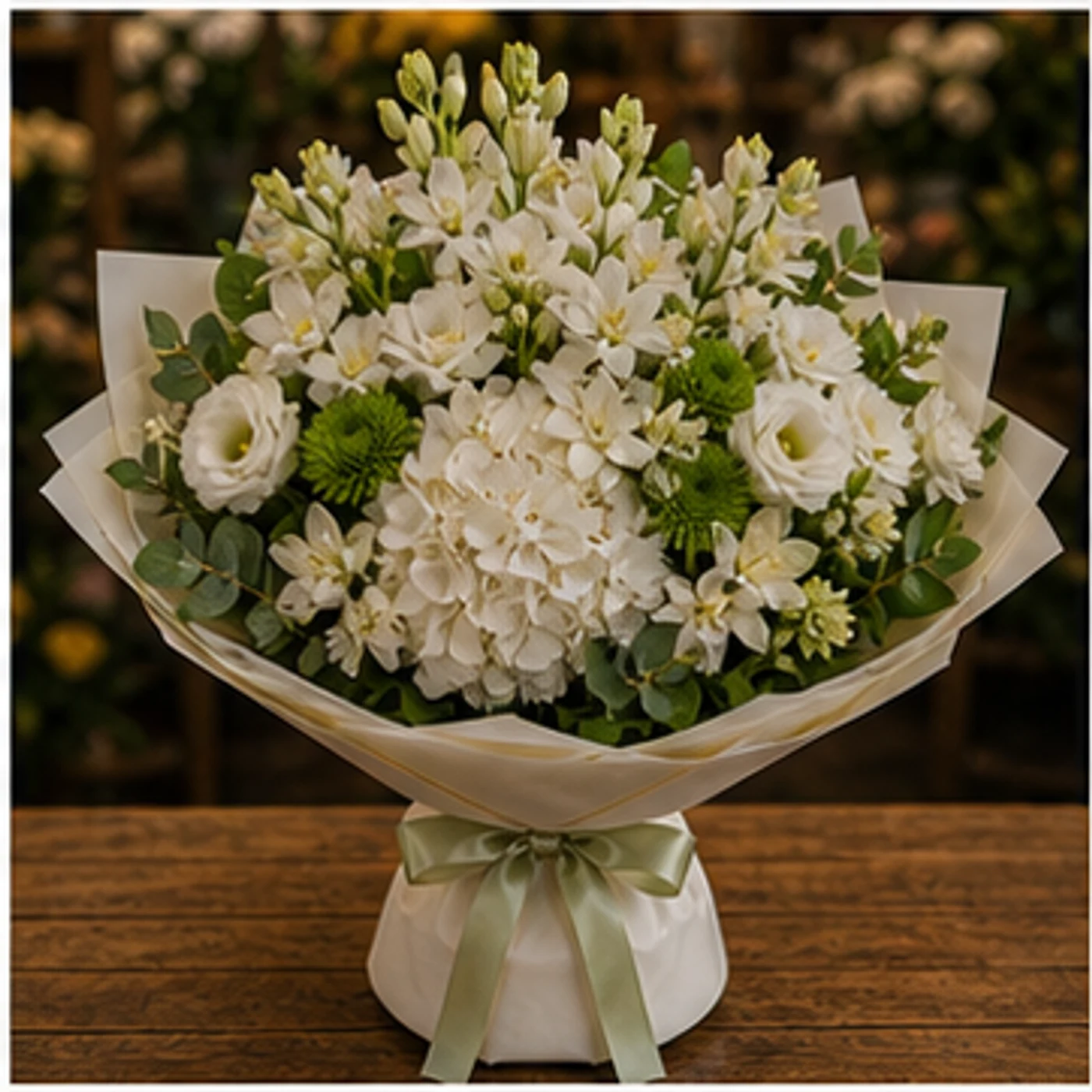 Buchet Tuberoze grandios alb verde - poza 1