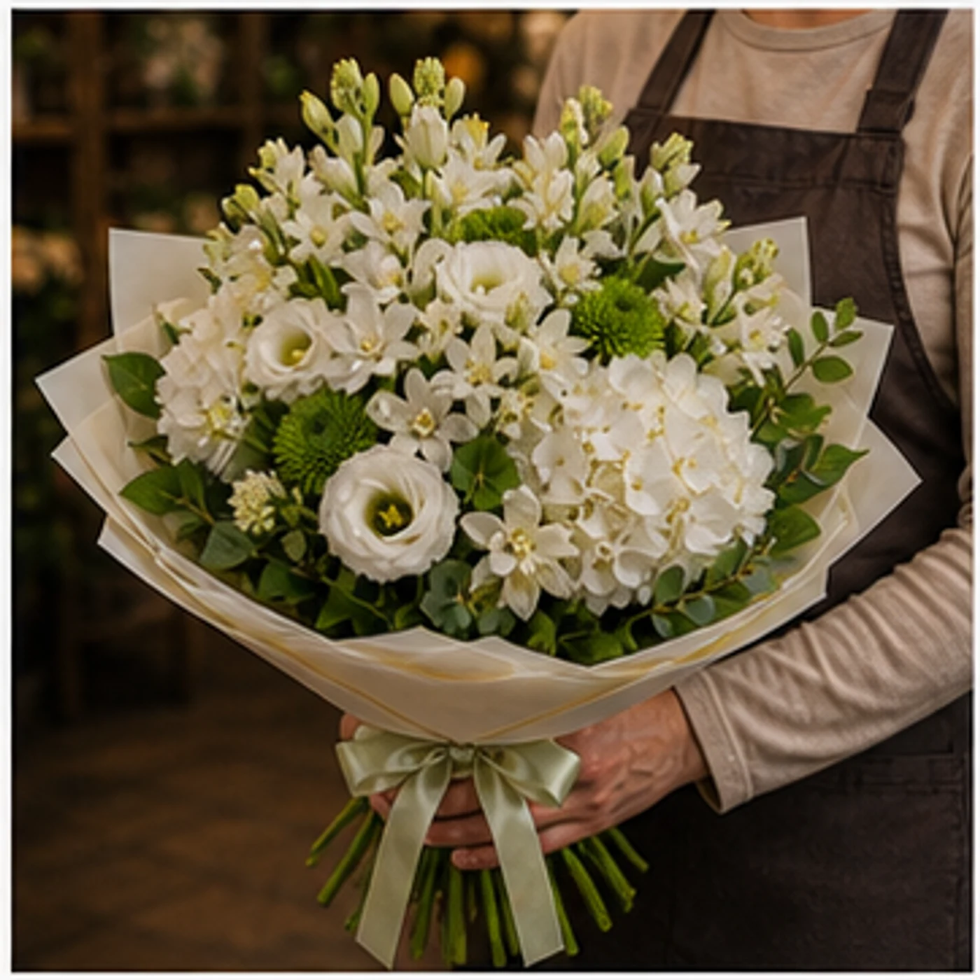 Buchet Tuberoze grandios alb verde - poza 2