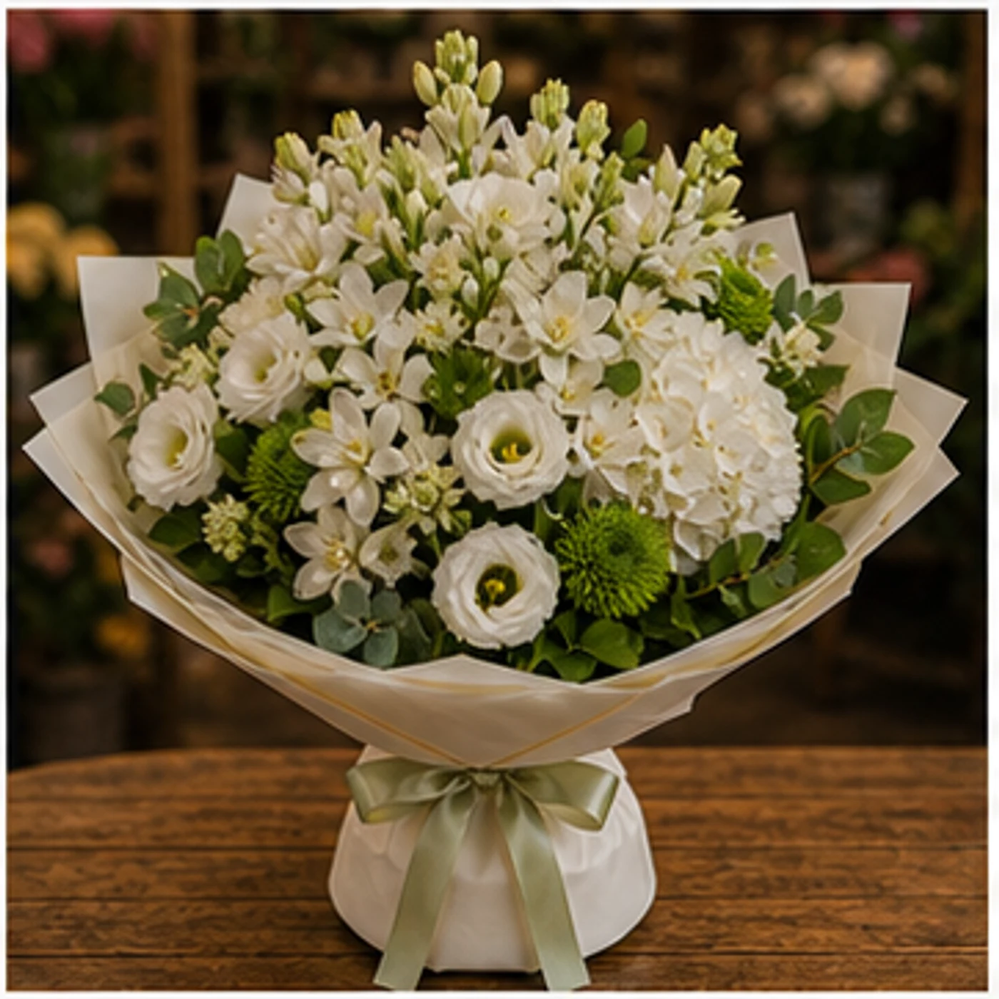 Buchet Tuberoze grandios alb verde - poza 3