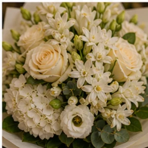 Buchet Tuberoze premium crem cu trandafiri - poza 4