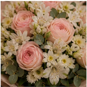 Buchet Tuberoze roz pal cu trandafiri - poza 4