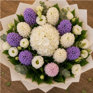Buchet Zambile de lux alb mov cu hortensie - poza 4