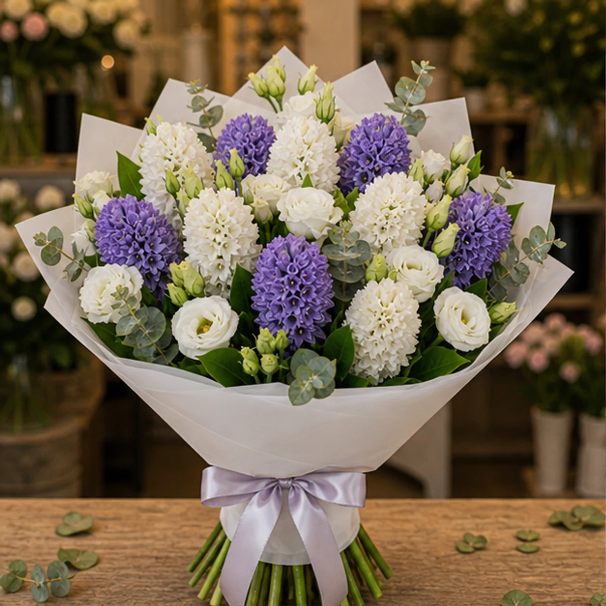 Buchet Zambile elegant mov alb - poza 1