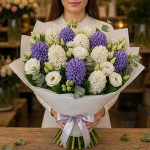 Buchet Zambile elegant mov alb - poza 3
