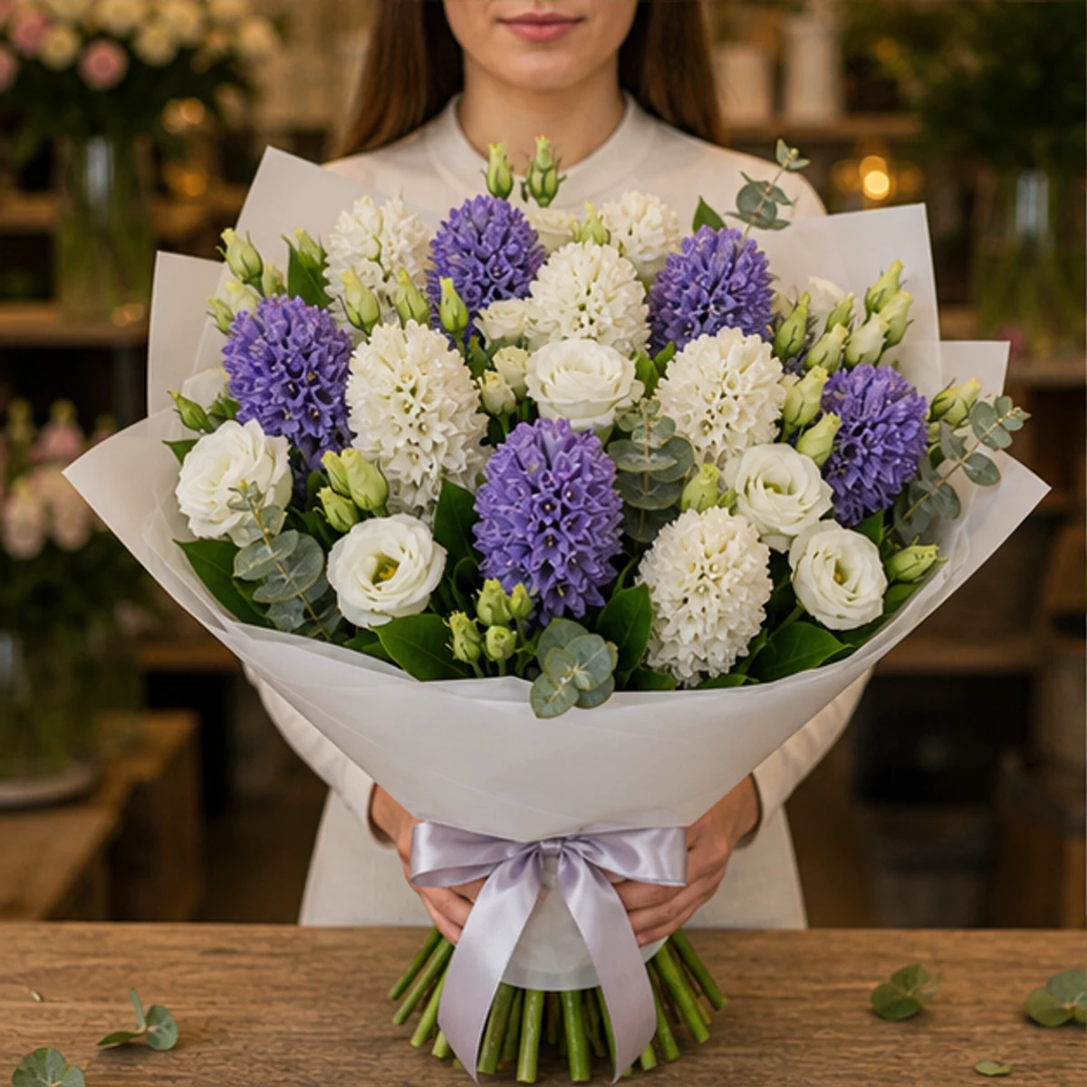 Buchet Zambile elegant mov alb - poza 3