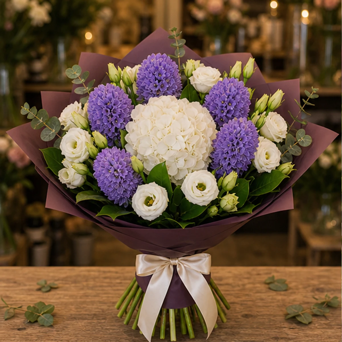 Buchet Zambile premium cu hortensie alba - poza 1