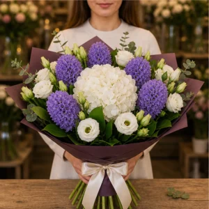 Buchet Zambile premium cu hortensie alba - poza 3