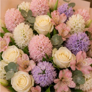 Buchet Zambile premium pastel cu trandafiri - poza 2