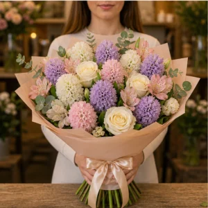 Buchet Zambile premium pastel cu trandafiri - poza 3