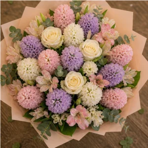 Buchet Zambile premium pastel cu trandafiri - poza 4