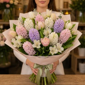 Buchet Zambile primavaratic cu lalele pastel - poza 3