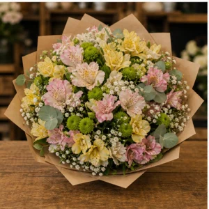 Buchete Alstroemeria pastel cu santini si verdeata - poza 3