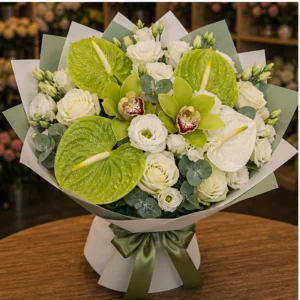 Buchete Anthurium premium alb-verde cu orhidee cymbidium - poza 3