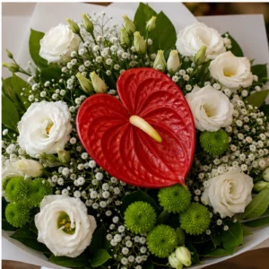 Buchete Anthurium rosu cu lisianthus alb - poza 4
