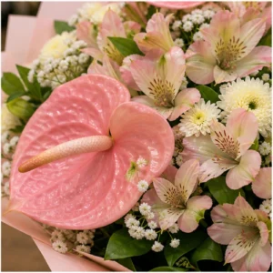 Buchete Anthurium roz cu alstroemeria pastel - poza 4