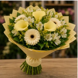 Buchete Cale galben pal cu gerbera crem - poza 3