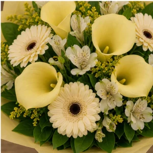 Buchete Cale galben pal cu gerbera crem - poza 4