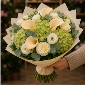 Buchete Cale premium champagne cu hortensie verde - poza 2