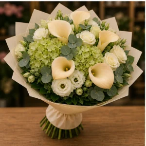Buchete Cale premium champagne cu hortensie verde - poza 3