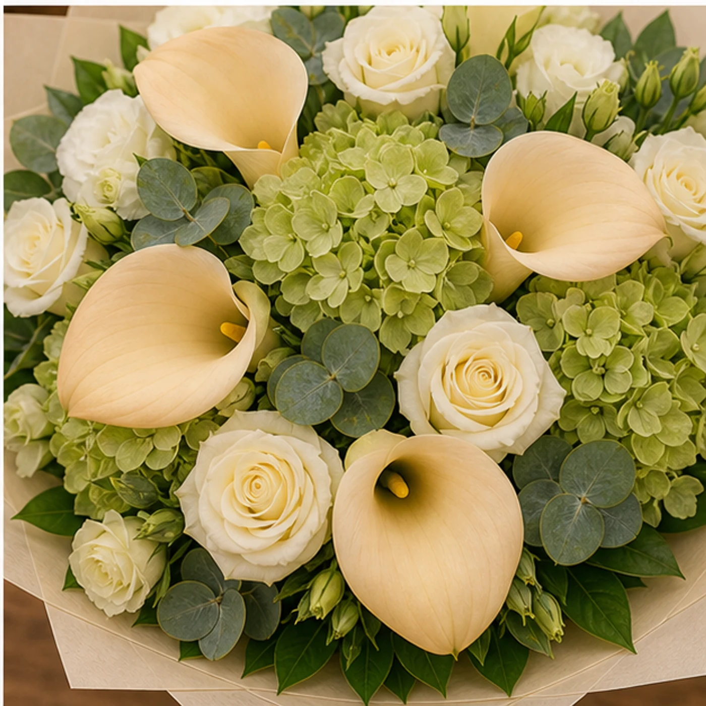 Buchete Cale premium champagne cu hortensie verde - poza 4