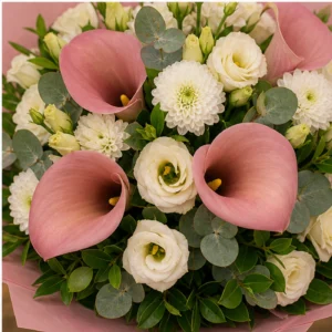Buchete Cale roz prafuit cu eustoma crem - poza 4
