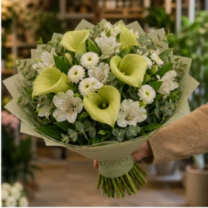 Buchete Cale verzi cu alstroemeria alba - poza 2