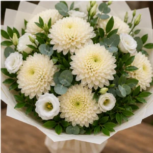 Buchete Crizanteme crem cu lisianthus alb - poza 4