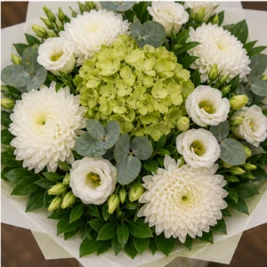 Buchete Crizanteme premium alb-verde cu hortensie - poza 4
