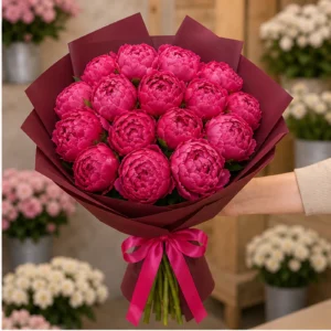 Buchete cu bujori 23 fire fuchsia - poza 2