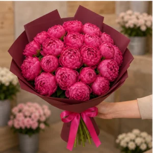 Buchete cu bujori 23 fire fuchsia - poza 3
