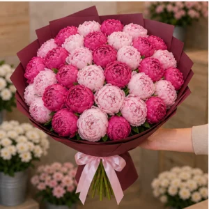 Buchete cu bujori 37 fire fuchsia si roz pal - poza 3