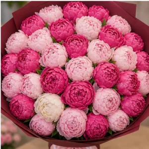 Buchete cu bujori 37 fire fuchsia si roz pal - poza 4