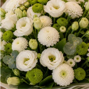 Cadou aniversar cu flori alb verde cu lisianthus - poza 2