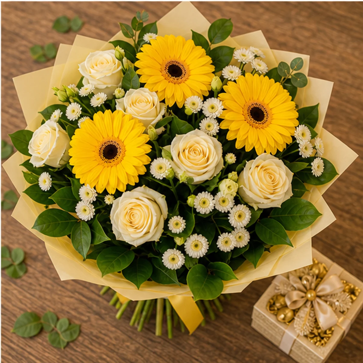 Cadou aniversar cu flori galben luminos cu gerbera - poza 4