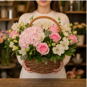 Cadou aniversar cu flori premium pastel in cos - poza 3