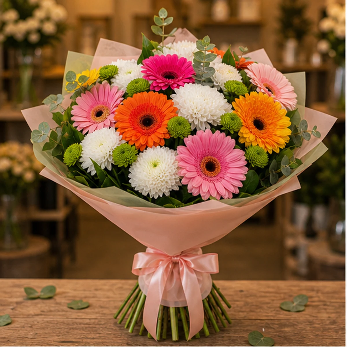 Cadou aniversar cu flori vesel multicolor cu gerbera - poza 1