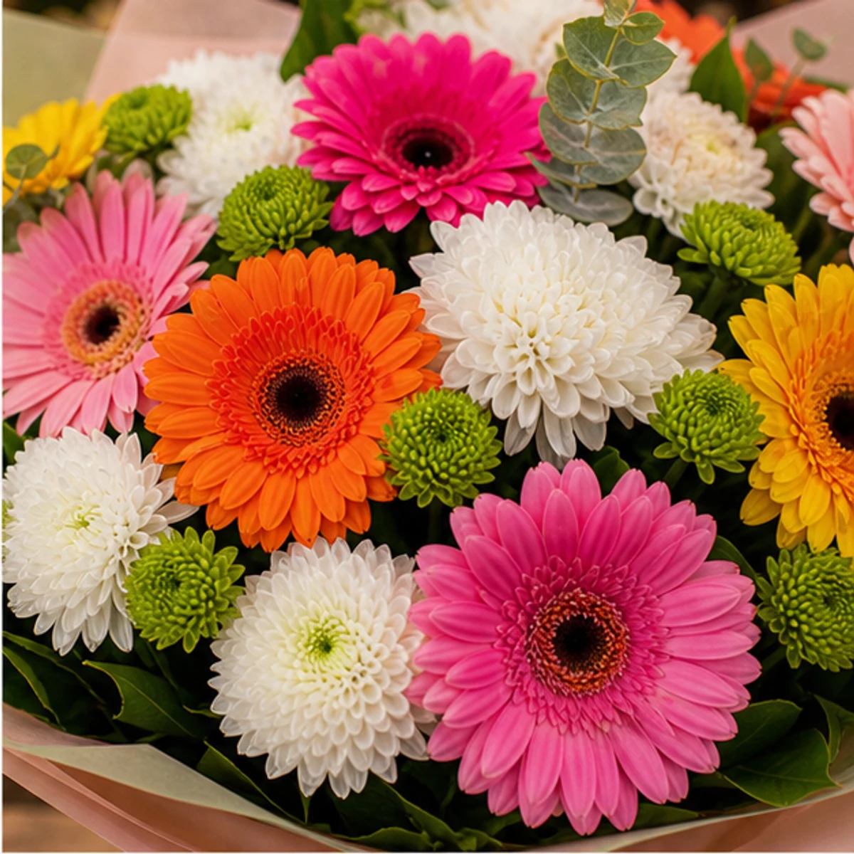 Cadou aniversar cu flori vesel multicolor cu gerbera - poza 2