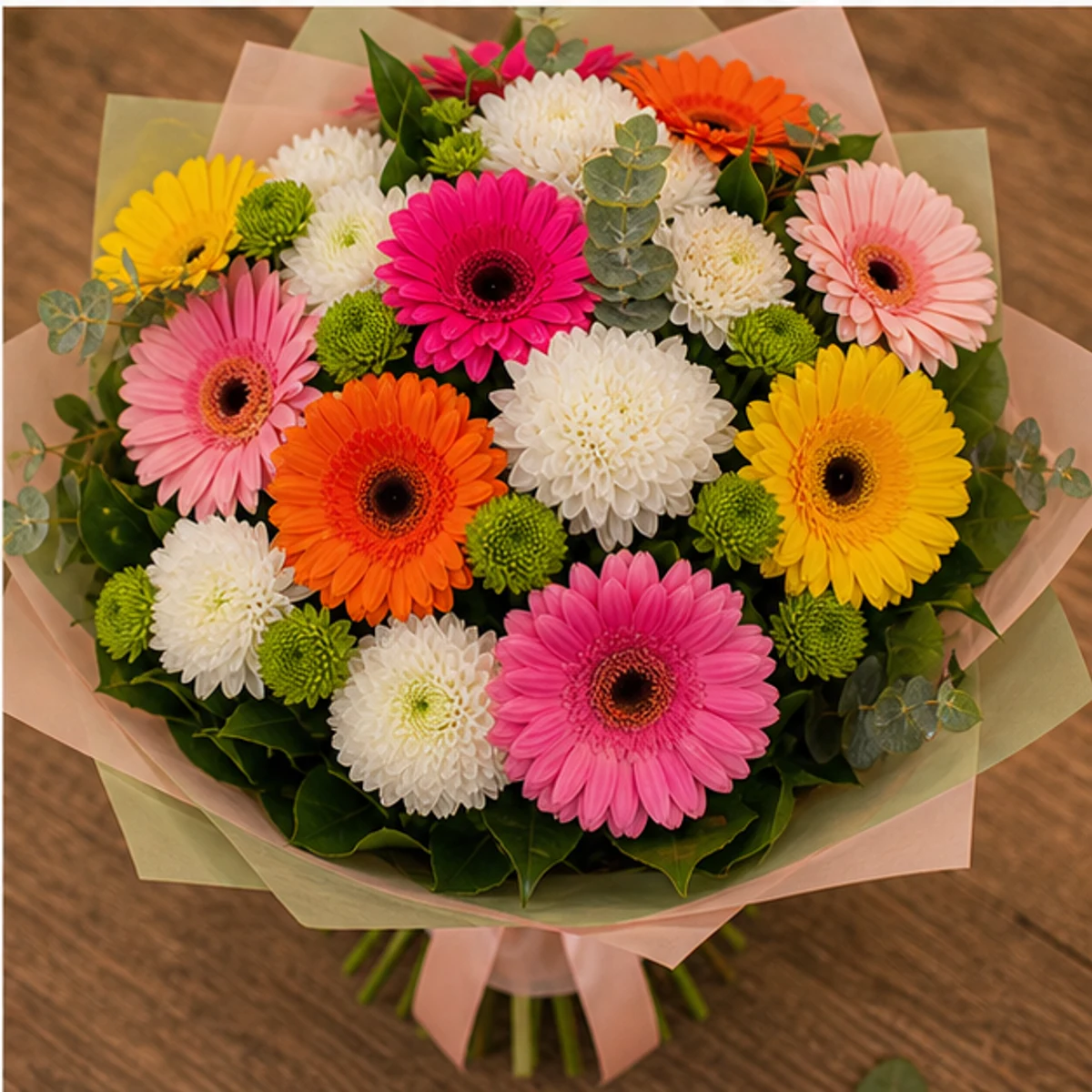 Cadou aniversar cu flori vesel multicolor cu gerbera - poza 4