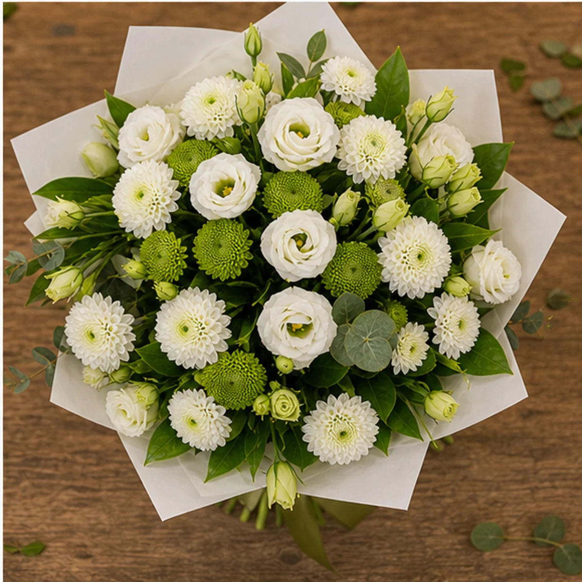 Cadou cu flori alb verde cu lisianthus - poza 4