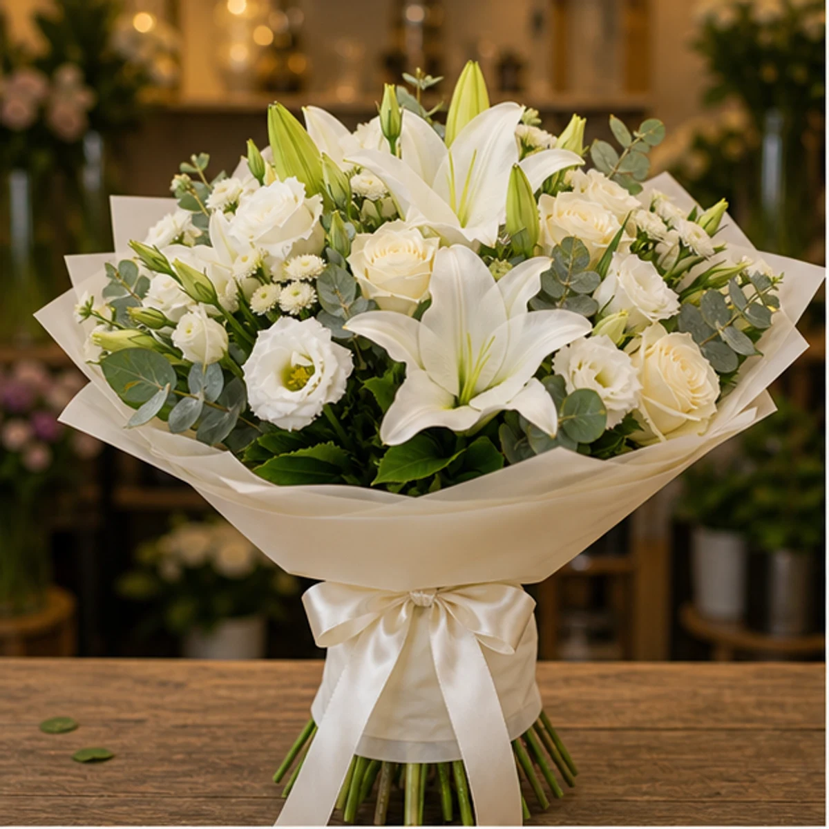 Cadou cu flori elegant cu crini albi - poza 1