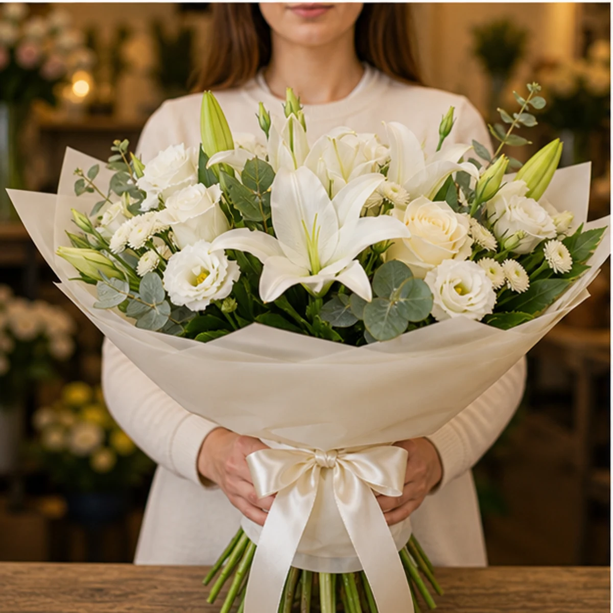 Cadou cu flori elegant cu crini albi - poza 3
