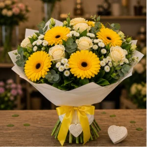 Cadou cu flori galben luminos cu gerbera - poza 1