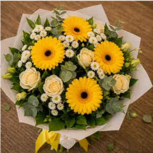 Cadou cu flori galben luminos cu gerbera - poza 4