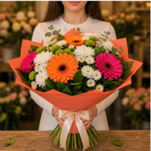 Cadou cu flori vesel multicolor cu gerbera - poza 3