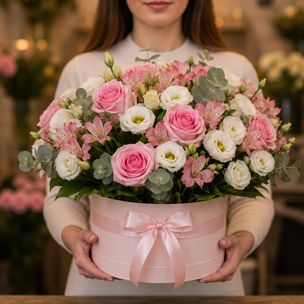 Cadou pentru ea alb roz intr-o cutie eleganta - poza 3