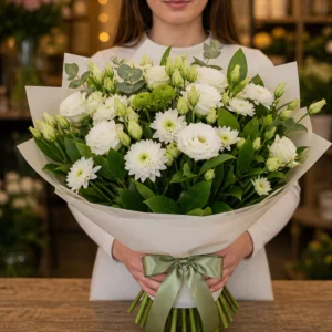 Cadou pentru ea alb verde cu lisianthus - poza 3