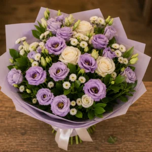 Cadou pentru ea lila cu lisianthus si salal - poza 4