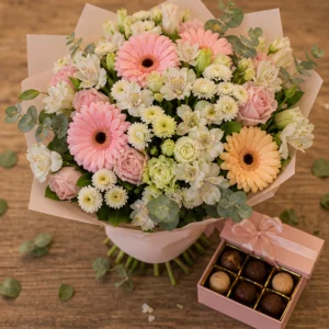 Cadou pentru ea pastel cu gerbera si praline - poza 4