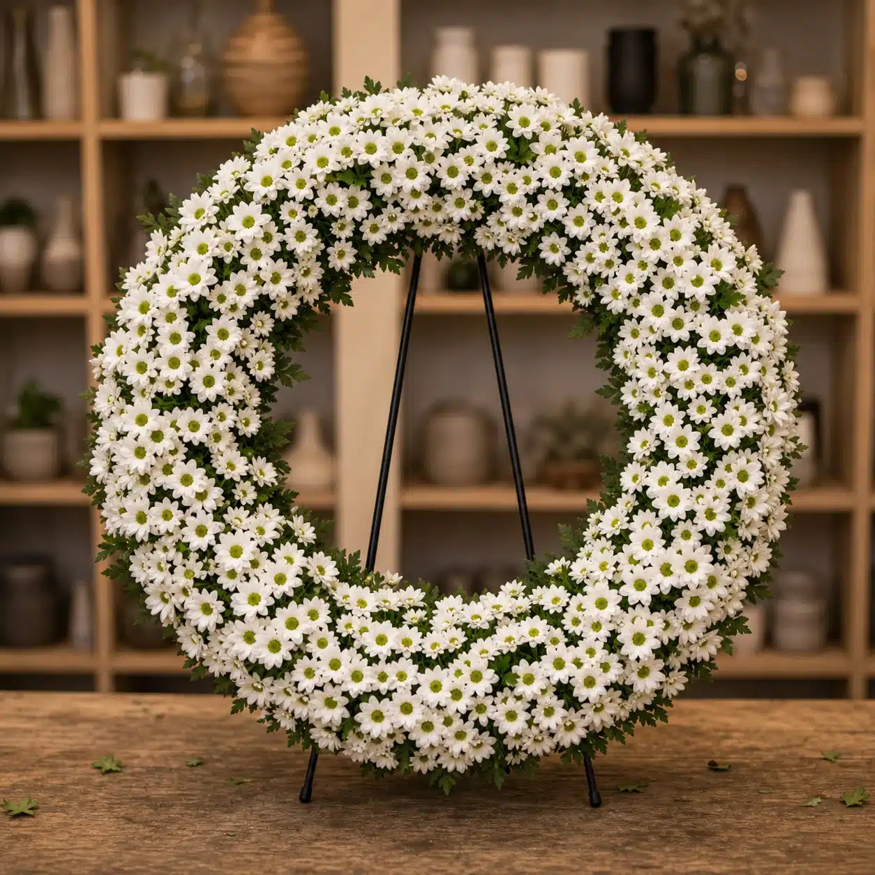 Coroana funerara rotunda cu crizantema alba - poza 1